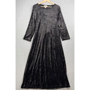 VTG Confetti Dress Womens Medium Black Crushed Velvet Maxi Long Slv Goth USA 90s